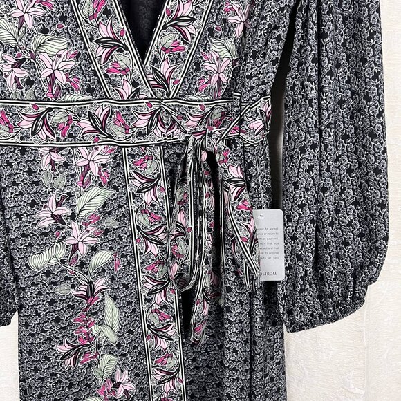 Max Studio London floral maxi wrap dress balloon sleeves chiffon boho print - Picture 5 of 12